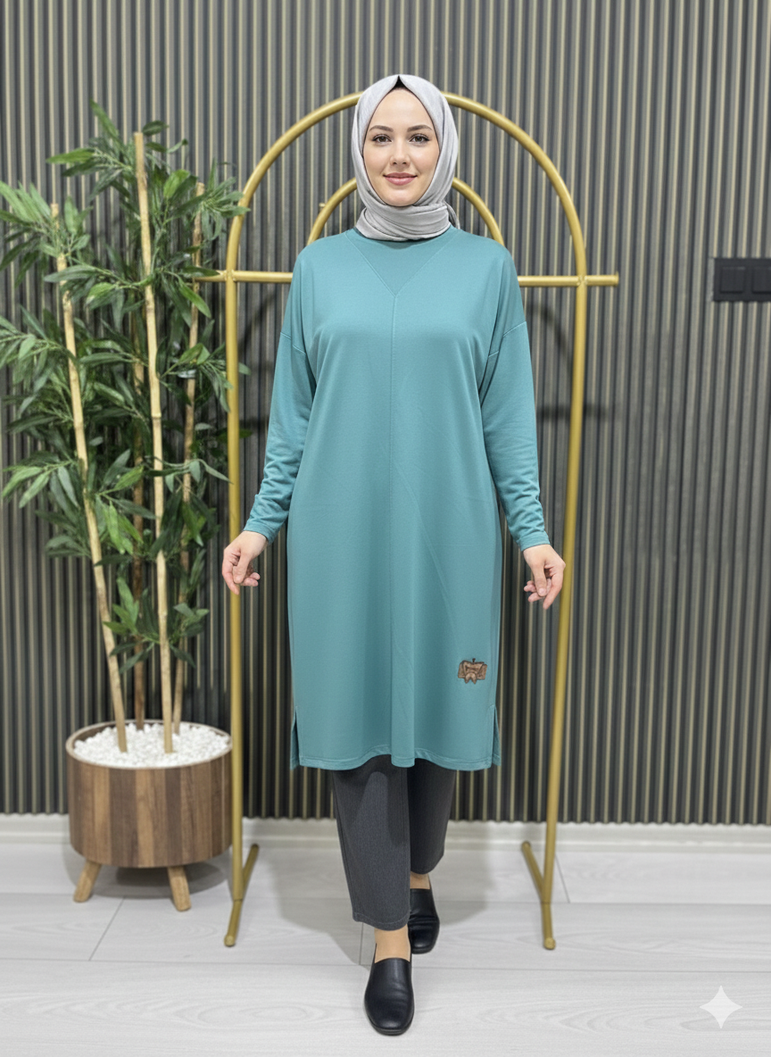 LİKRALI PENYE TUNİK MAVİ